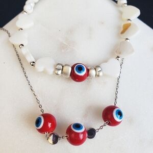 NWT 925 solid sterling silver EVIL EYE Necklace BRACELET SET PROTECTION RED BLUE